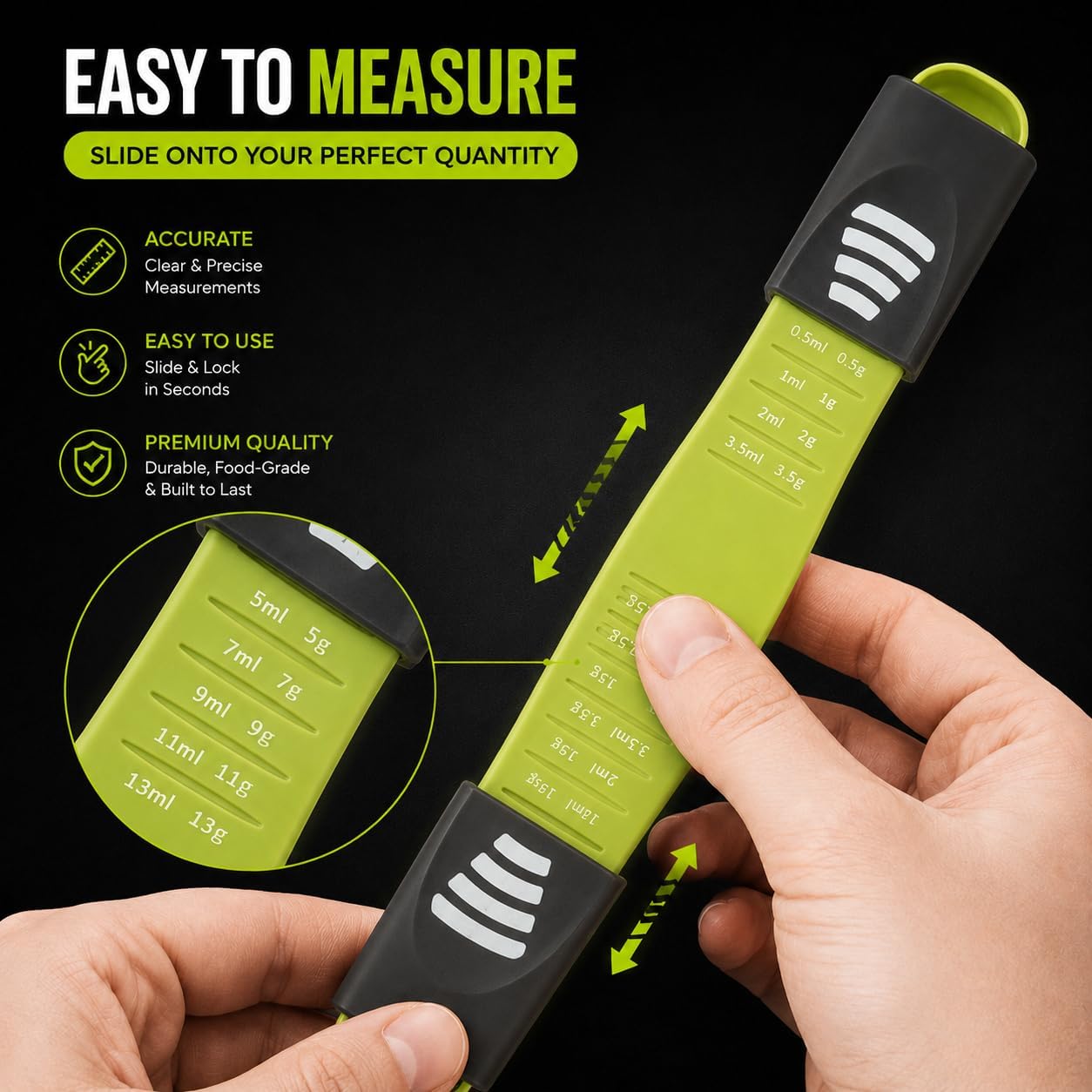 GOCHA Adjustable Measuring Spoon, Double Ended Measuring Scoop, 9-in-1 Measuring Tool, Adjustable Tablespoon & Teaspoon, Precise Scale for Coffee, Spices, Baking, Liquid & Dry Ingredients (Black)