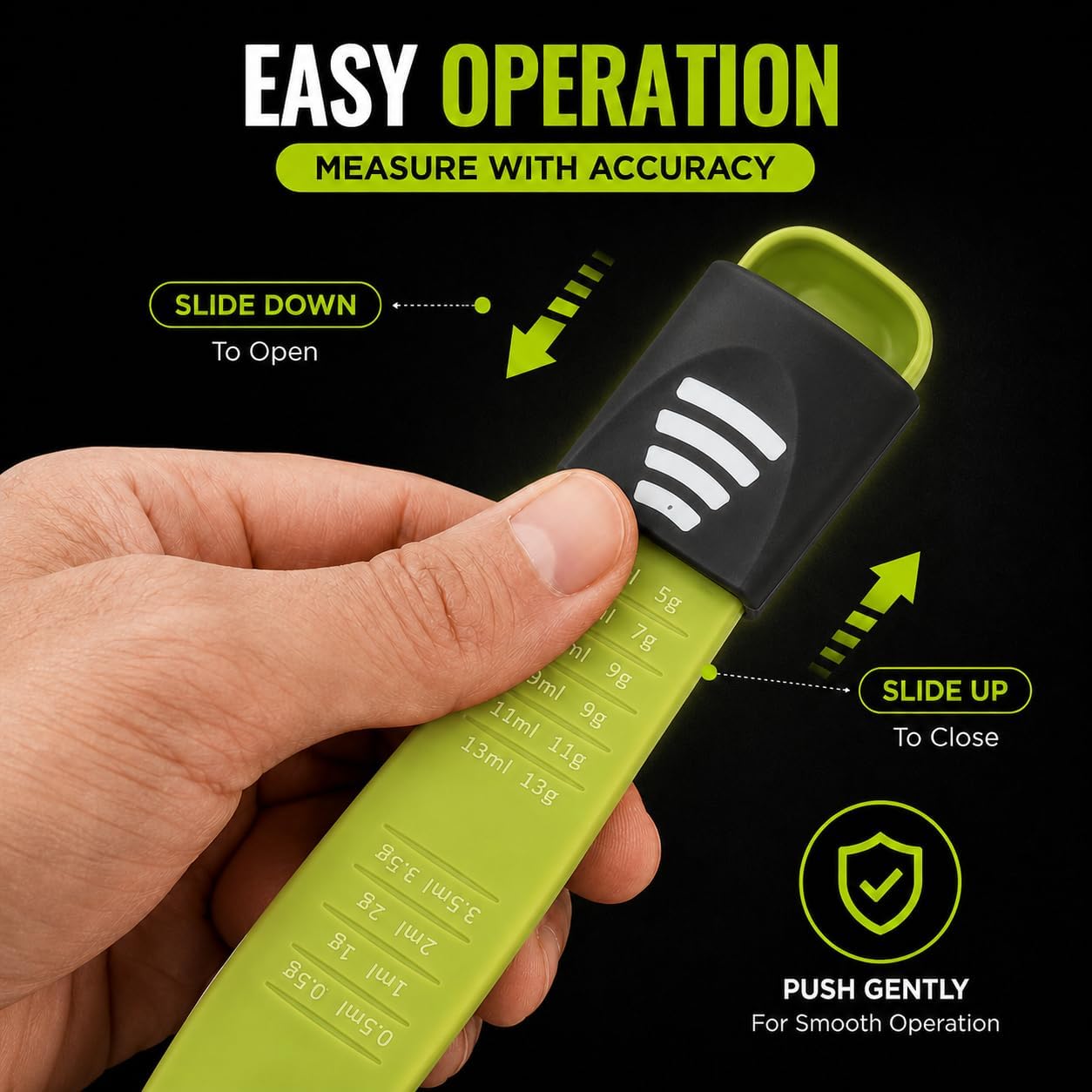 GOCHA Adjustable Measuring Spoon, Double Ended Measuring Scoop, 9-in-1 Measuring Tool, Adjustable Tablespoon & Teaspoon, Precise Scale for Coffee, Spices, Baking, Liquid & Dry Ingredients (Black)