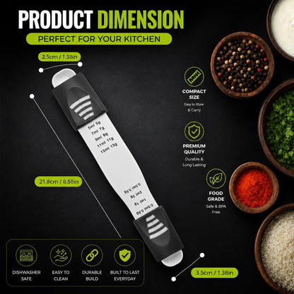 GOCHA Adjustable Measuring Spoon, Double Ended Measuring Scoop, 9-in-1 Measuring Tool, Adjustable Tablespoon & Teaspoon, Precise Scale for Coffee, Spices, Baking, Liquid & Dry Ingredients (Black)