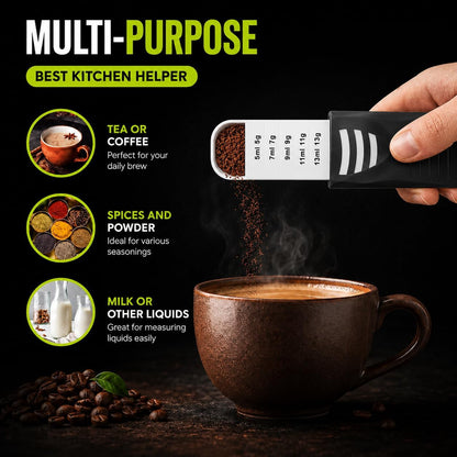 GOCHA Adjustable Measuring Spoon, Double Ended Measuring Scoop, 9-in-1 Measuring Tool, Adjustable Tablespoon & Teaspoon, Precise Scale for Coffee, Spices, Baking, Liquid & Dry Ingredients (Black)