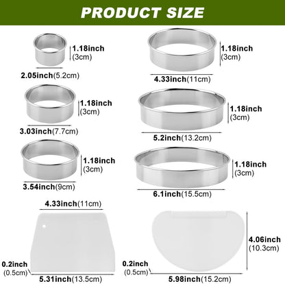 6-Piece Stainless Steel Cookie Cutter Set with 2 Plastic Scrapers, Round Cookie Cutter Biscuit Cutter, Baking Molds for Cookies, Cakes, Doughnuts (2, 3, 3.5, 4, 5, 6 Inch(COLOR:Silver)