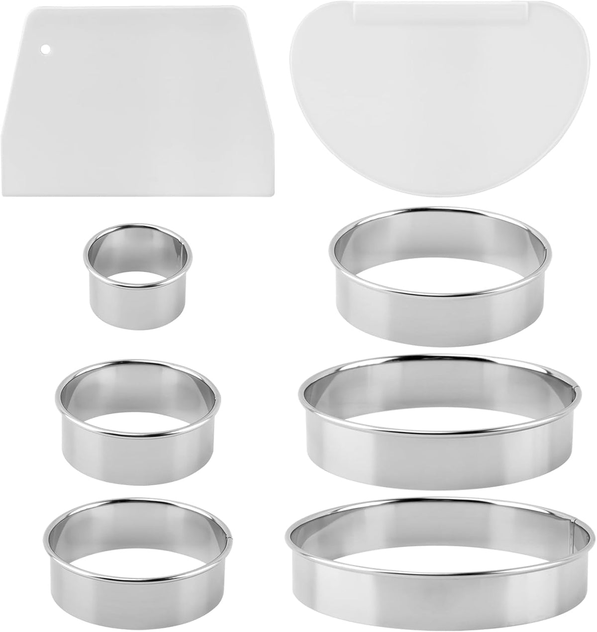 6-Piece Stainless Steel Cookie Cutter Set with 2 Plastic Scrapers, Round Cookie Cutter Biscuit Cutter, Baking Molds for Cookies, Cakes, Doughnuts (2, 3, 3.5, 4, 5, 6 Inch(COLOR:Silver)
