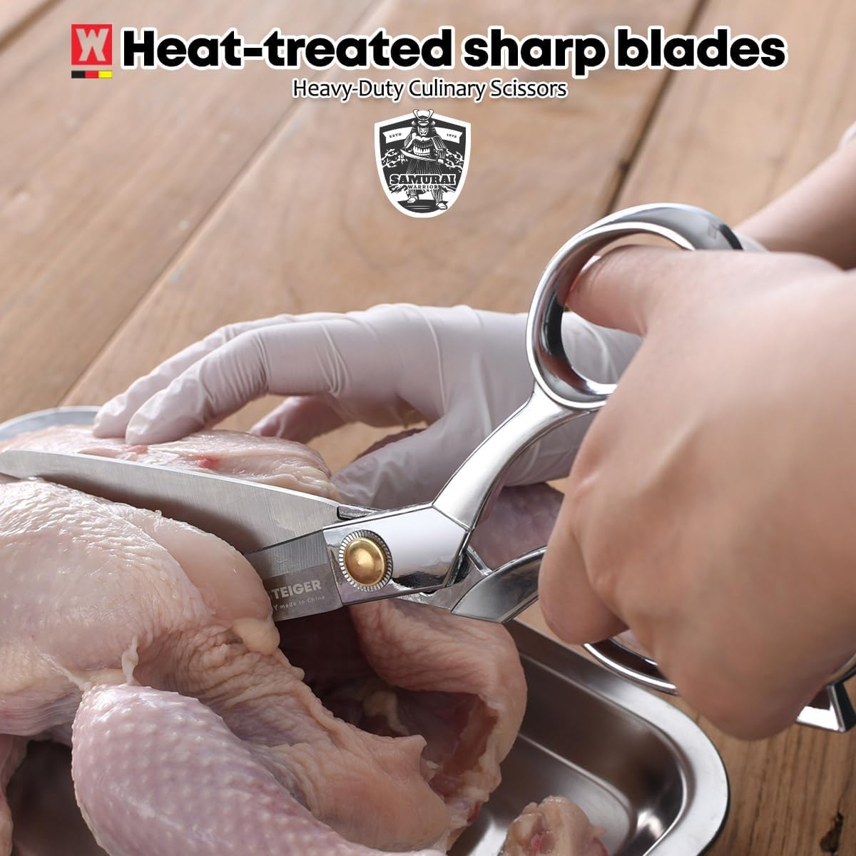 Stainless Steel Kitchen Scissors, Multi-Purpose Shears for Meat, Vegetables, Poultry & Seafood, Razor-Sharp Blades, Ergonomic Grip, Herb Stripper, Dishwasher Safe (Food Scissors 1601)