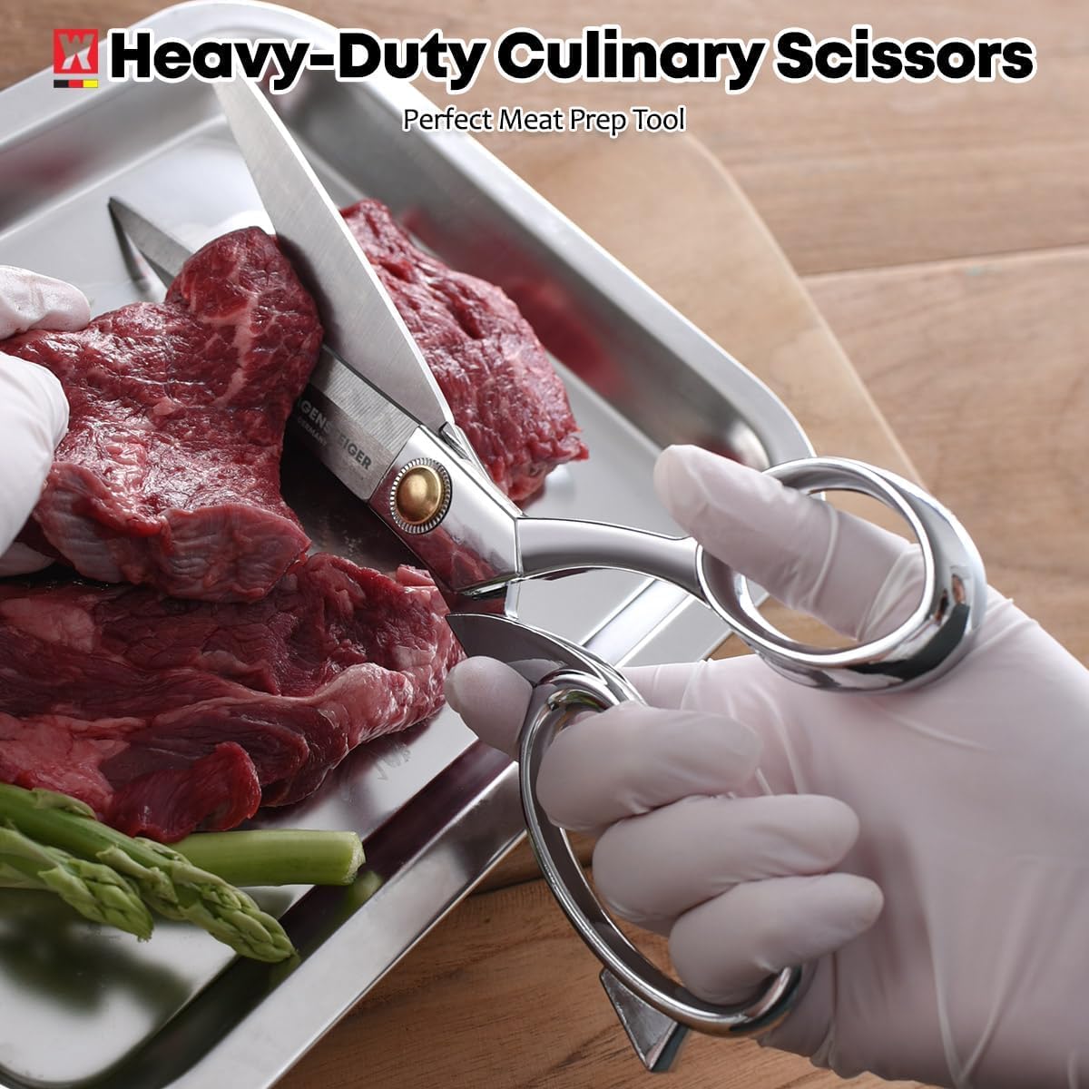 Stainless Steel Kitchen Scissors, Multi-Purpose Shears for Meat, Vegetables, Poultry & Seafood, Razor-Sharp Blades, Ergonomic Grip, Herb Stripper, Dishwasher Safe (Food Scissors 1601)