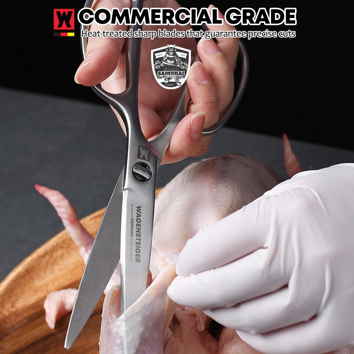 Stainless Steel Kitchen Scissors, Multi-Purpose Shears for Meat, Vegetables, Poultry & Seafood, Razor-Sharp Blades, Ergonomic Grip, Herb Stripper, Dishwasher Safe (Food Scissors 1601)