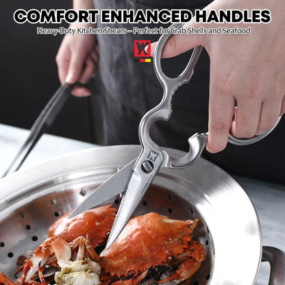 Stainless Steel Kitchen Scissors, Multi-Purpose Shears for Meat, Vegetables, Poultry & Seafood, Razor-Sharp Blades, Ergonomic Grip, Herb Stripper, Dishwasher Safe (Food Scissors 1601)