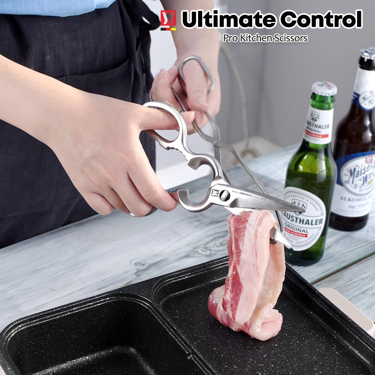 Stainless Steel Kitchen Scissors, Multi-Purpose Shears for Meat, Vegetables, Poultry & Seafood, Razor-Sharp Blades, Ergonomic Grip, Herb Stripper, Dishwasher Safe (Food Scissors 1601)