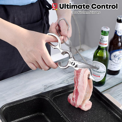 Stainless Steel Kitchen Scissors, Multi-Purpose Shears for Meat, Vegetables, Poultry & Seafood, Razor-Sharp Blades, Ergonomic Grip, Herb Stripper, Dishwasher Safe (Food Scissors 1601)