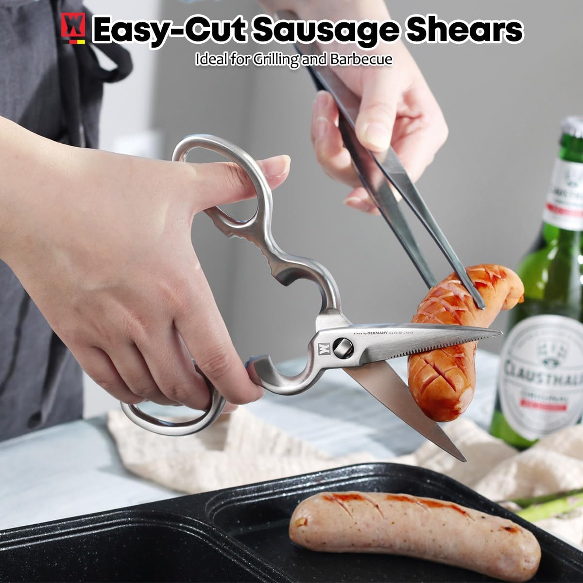 Stainless Steel Kitchen Scissors, Multi-Purpose Shears for Meat, Vegetables, Poultry & Seafood, Razor-Sharp Blades, Ergonomic Grip, Herb Stripper, Dishwasher Safe (Food Scissors 1601)