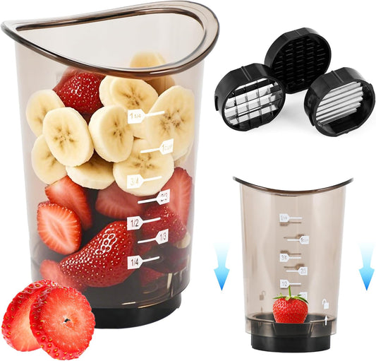 Fruits Slicer Cup,Fruit Slicing Cup with Removable Blade-Strawberry, Banana, Cucumber, Egg, Onion Slices with Push Plate,Rapid & Safe Slicing Kitchen Gadgets