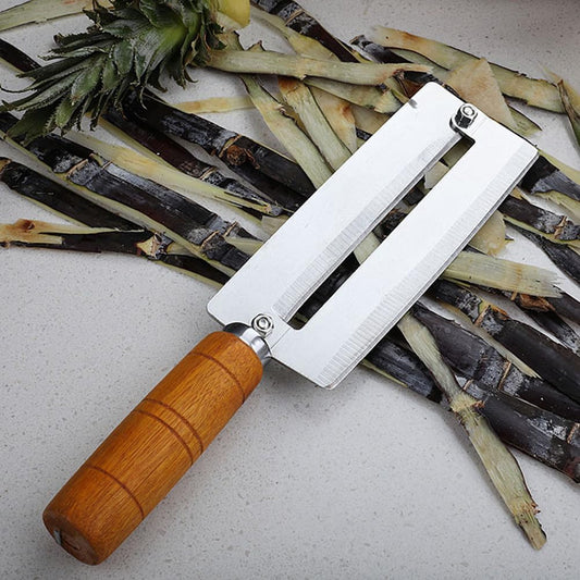 Pineapple Knife Peeler with Wooden Handle Stainless Steel Sugar Cane Cutter Fruit Peeling Knife for Kitchen Use 10.2 Inch
