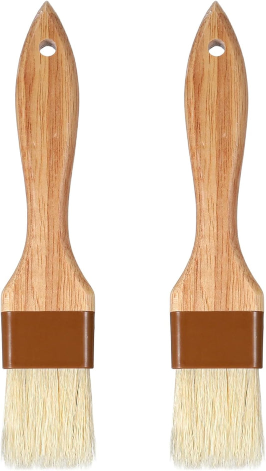 2 Pack Natural Boar Bristle Pastry Basting Brush, 1.5 Inch | Non-Shedding, Heat Resistant, Cooking Brush for Butter Egg Wash Oil Sauce Baking, with Wooden Handle