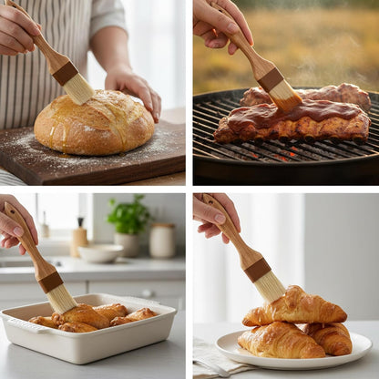 2 Pack Natural Boar Bristle Pastry Basting Brush, 1.5 Inch | Non-Shedding, Heat Resistant, Cooking Brush for Butter Egg Wash Oil Sauce Baking, with Wooden Handle