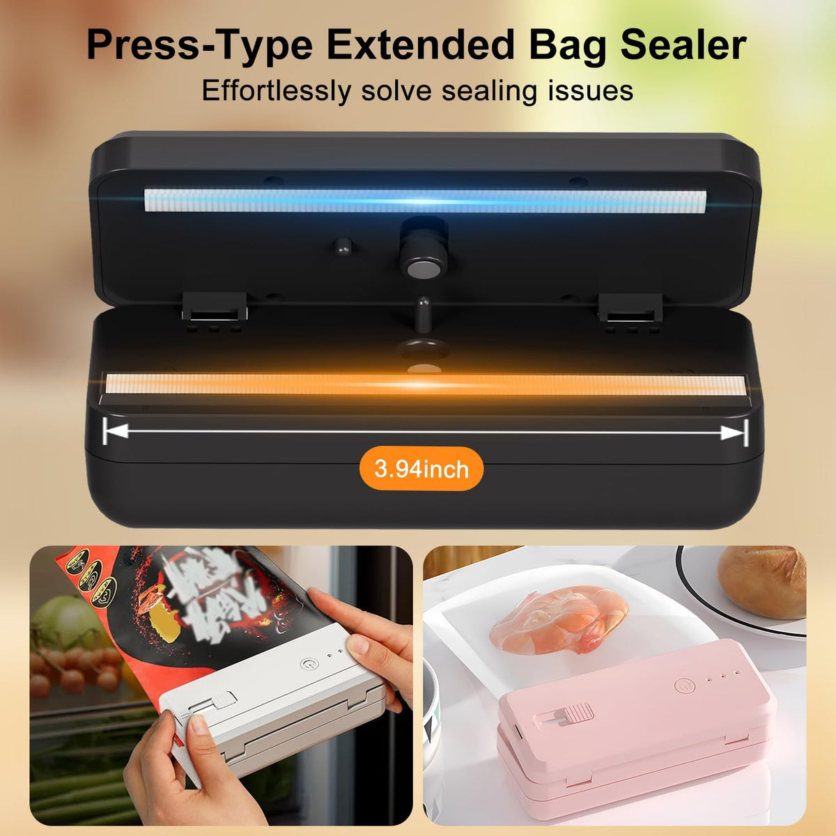 Mini Bag Sealer and Cutter magnet 1300mAh Rechargeable Chip Bag Sealer Machine Sealer Portable Heat Sealer Kitchen Food packaging Plastic bag resealer (White)
