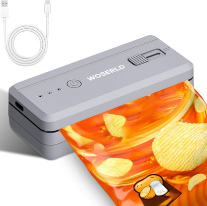 Mini Bag Sealer and Cutter magnet 1300mAh Rechargeable Chip Bag Sealer Machine Sealer Portable Heat Sealer Kitchen Food packaging Plastic bag resealer (White)