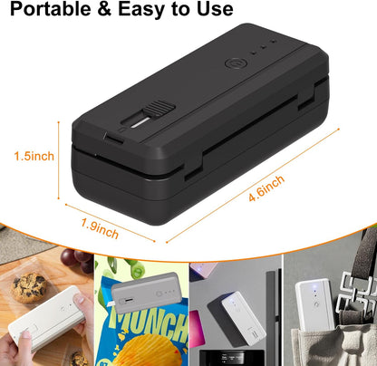 Mini Bag Sealer and Cutter magnet 1300mAh Rechargeable Chip Bag Sealer Machine Sealer Portable Heat Sealer Kitchen Food packaging Plastic bag resealer (White)