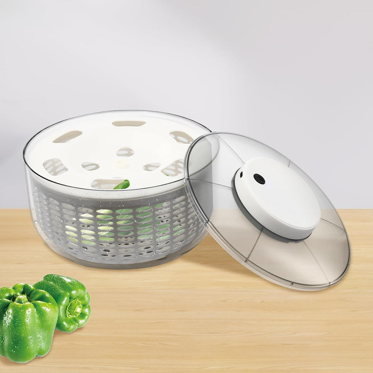 Electric Salad Spinner Lettuce Dryer, 6L Large Capacity Lettuce Spinner Multifunctional Fruit Washer, One-handed Easy Press Vegetable Dryer Salad Mixer for Greens, Herb, Berry, Fruits,Vegetable Washer