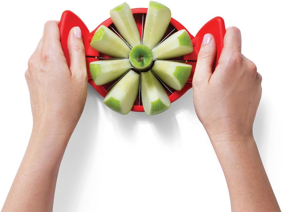 Flapple Fold Flat Apple Slicer | Stainless steel blades core and cut fruit into 8 slices, foldable for flat easy storage with integrated safety cover and base