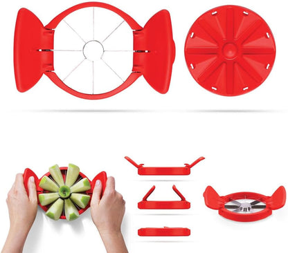 Flapple Fold Flat Apple Slicer | Stainless steel blades core and cut fruit into 8 slices, foldable for flat easy storage with integrated safety cover and base