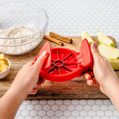 Flapple Fold Flat Apple Slicer | Stainless steel blades core and cut fruit into 8 slices, foldable for flat easy storage with integrated safety cover and base