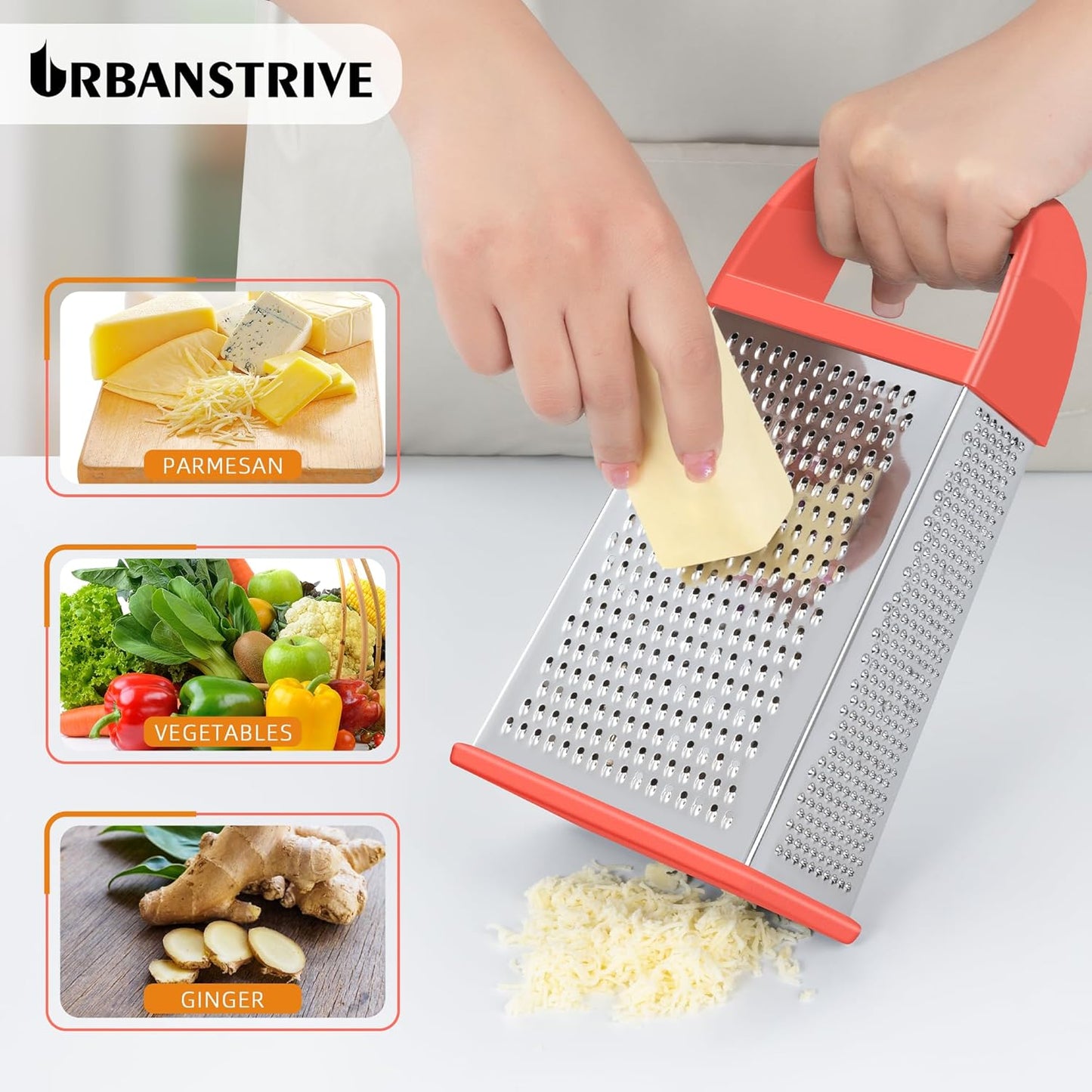 Cheese Grater With Container Box Grater Stainless Steel Graters for Kitchen Cheese Shredder Parmesan Shredder Kitchen Gadgets Kitchen Tools Kitchen Gifts for Chef Dishwasher Safe Zester