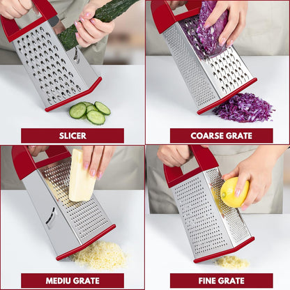 Cheese Grater With Container Box Grater Stainless Steel Graters for Kitchen Cheese Shredder Parmesan Shredder Kitchen Gadgets Kitchen Tools Kitchen Gifts for Chef Dishwasher Safe Zester