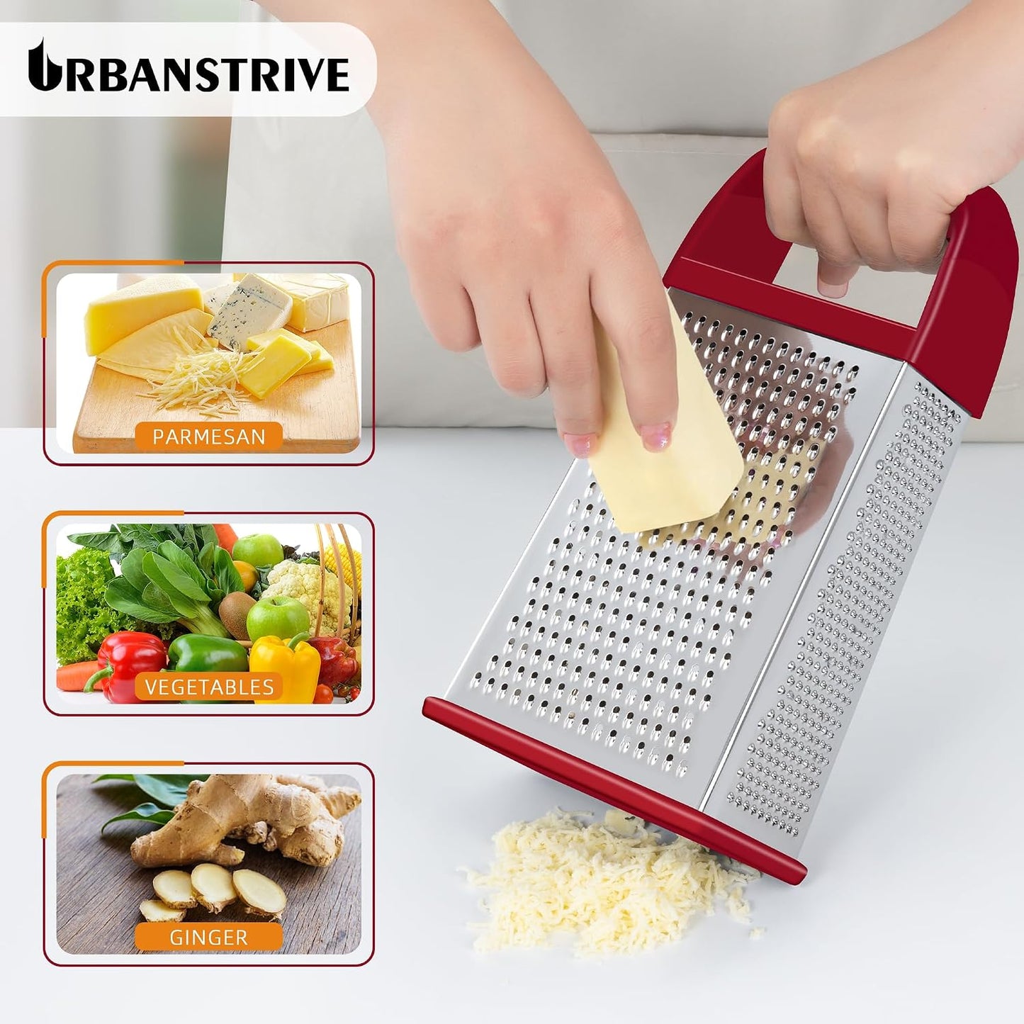 Cheese Grater With Container Box Grater Stainless Steel Graters for Kitchen Cheese Shredder Parmesan Shredder Kitchen Gadgets Kitchen Tools Kitchen Gifts for Chef Dishwasher Safe Zester