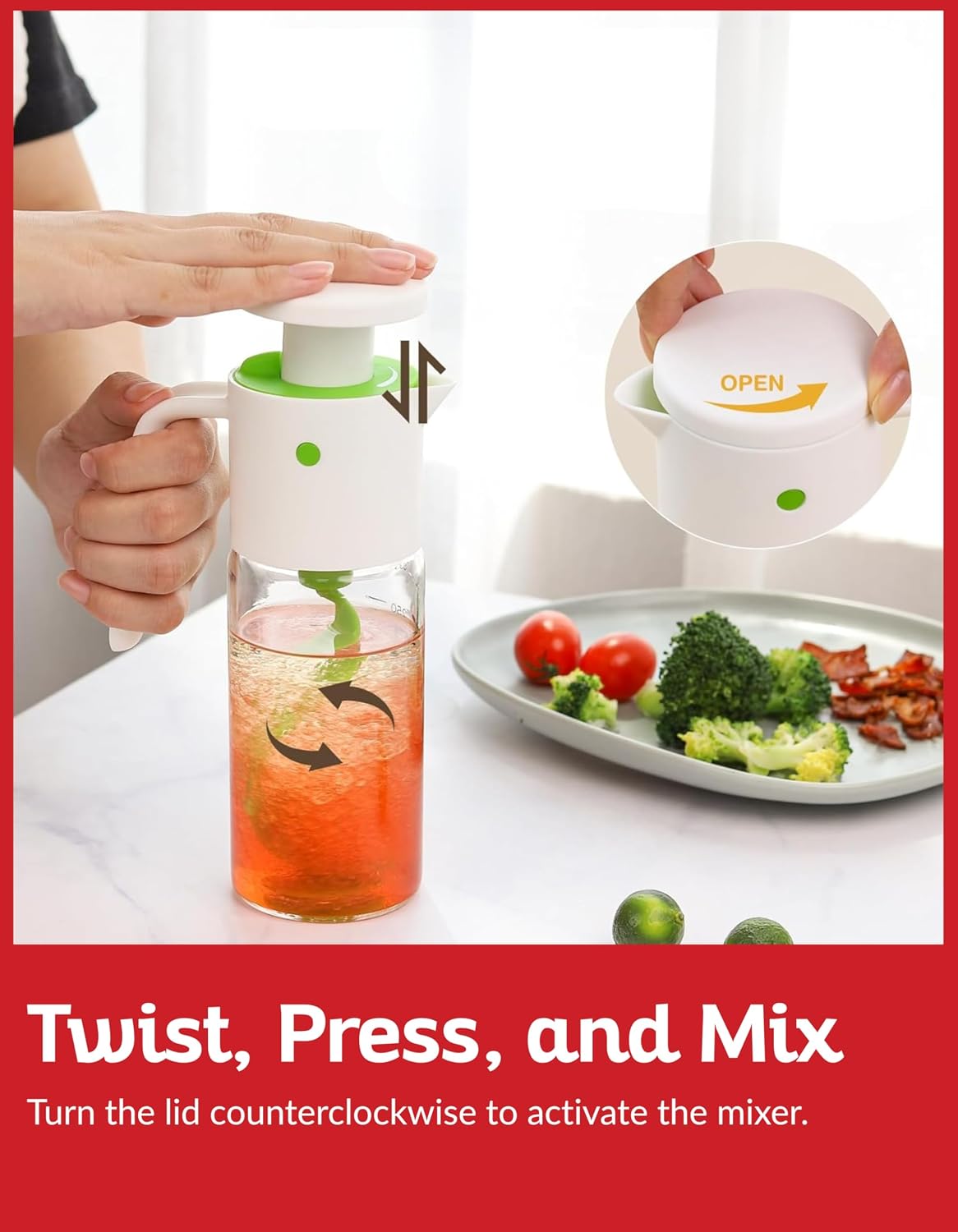 Salad Dressing Mixer Bottle – Leakproof Glass Shaker with Measurements | Easy Blend Oil & Vinegar Dispenser for Healthy Homemade Sauces, Marinades & Vinaigrettes