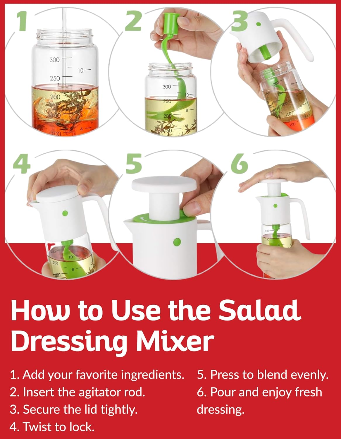 Salad Dressing Mixer Bottle – Leakproof Glass Shaker with Measurements | Easy Blend Oil & Vinegar Dispenser for Healthy Homemade Sauces, Marinades & Vinaigrettes