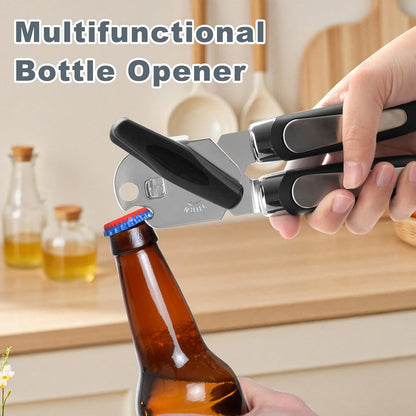 Manual Can Opener with Stainless Steel Sharp Blade, 3-in-1 Multifunction Handheld Can Opener and Bottle Opener, Soft Ergonomic Cushioned Handle