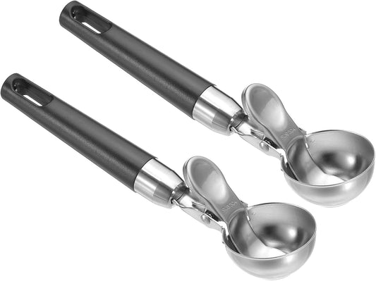 4 Ounce Ice Cream Scoop with Trigger, 2 Pcs Stainless Steel Portion Cookie Scoop with Thumb Trigger for Cookie Dough Cupcake Batter Baking, Black