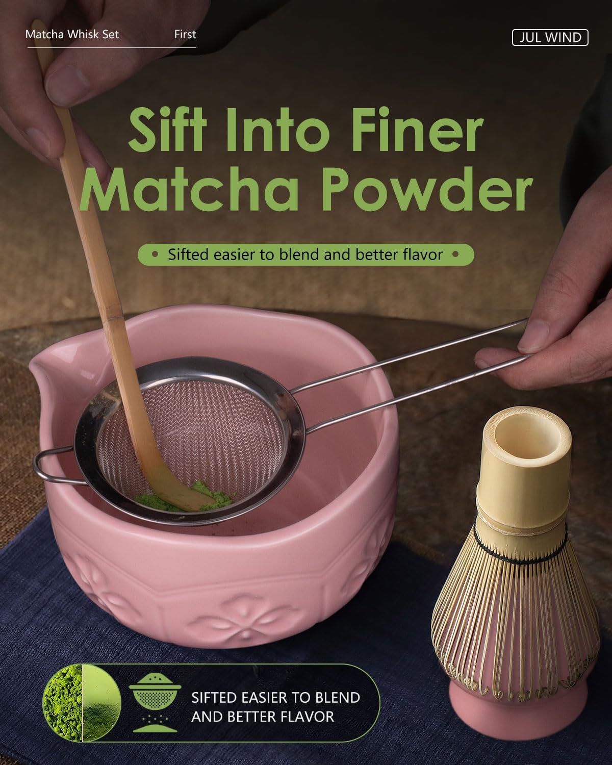 Matcha Whisk Set, Ceramic Matcha Set Includes Matcha Bowl and Matcha Whisk | Holder, Spout, Bamboo Scoop, Sifter and Tea Towel - 6 Pcs Matcha Kit Gift for Matcha Lovers Beginners