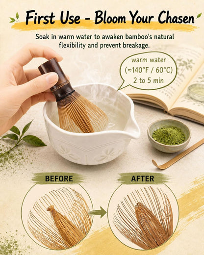 Matcha Whisk Set, Ceramic Matcha Set Includes Matcha Bowl and Matcha Whisk | Holder, Spout, Bamboo Scoop, Sifter and Tea Towel - 6 Pcs Matcha Kit Gift for Matcha Lovers Beginners