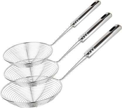 Spider Strainer Set of 3 Asian Strainer Ladle Stainless Steel Wire Skimmer Spoon with Handle for Kitchen Frying Food, Pasta, Spaghetti, Noodle-30.5cm, 32cm, 35cm
