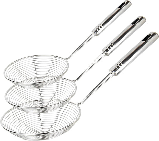 Spider Strainer Set of 3 Asian Strainer Ladle Stainless Steel Wire Skimmer Spoon with Handle for Kitchen Frying Food, Pasta, Spaghetti, Noodle-30.5cm, 32cm, 35cm