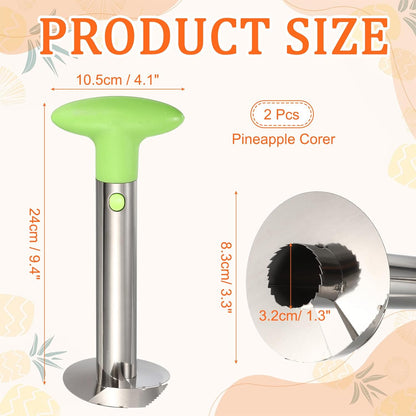 2Pcs Pineapple Corer 9.4x4.1" Stainless Steel Upgraded Core Green