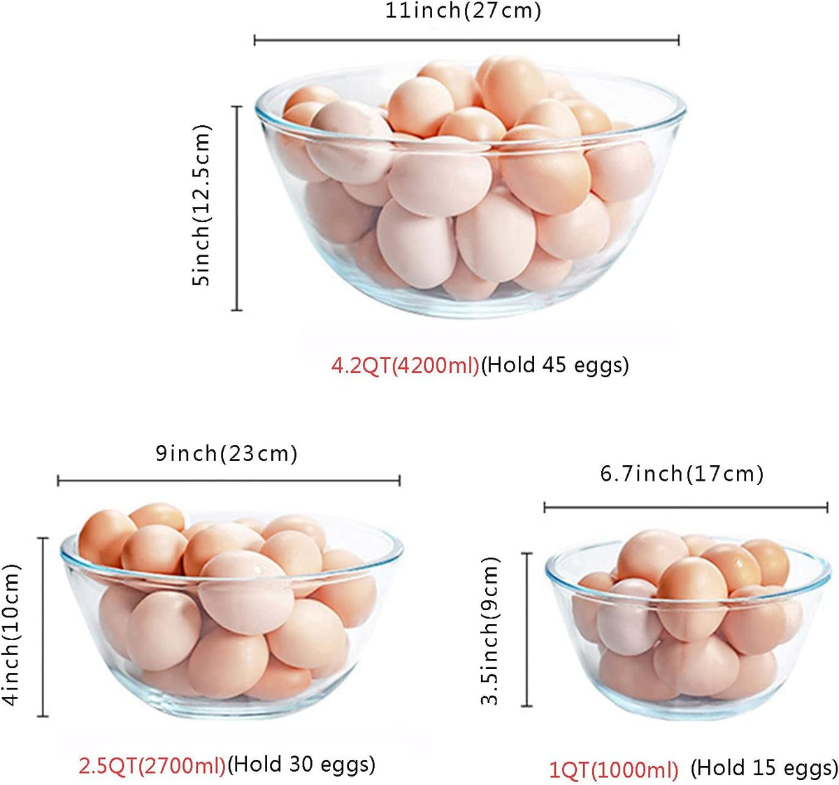 Glass Mixing Bowls with Lids Set, 8 Pieces Glass Salad Bowl Set with Lids(0.6QT,1.1QT,2.2QT,4QT) High Brosilicate Microwave Bowls for Kitchen Baking, Prepping Serving and Storage, Great Gift