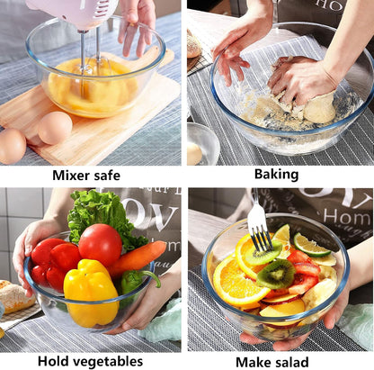 Glass Mixing Bowls with Lids Set, 8 Pieces Glass Salad Bowl Set with Lids(0.6QT,1.1QT,2.2QT,4QT) High Brosilicate Microwave Bowls for Kitchen Baking, Prepping Serving and Storage, Great Gift
