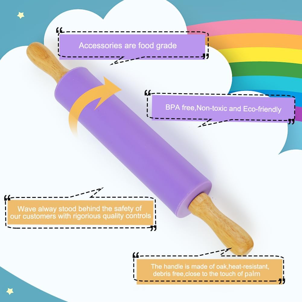 Rolling Pin for Baking, 12 Inch Non-Stick Silicone Surface, Wooden Handle Rolling Pin for Baking Pies, Pastry, Cookies, Kitchen Essential