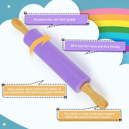 Rolling Pin for Baking, 12 Inch Non-Stick Silicone Surface, Wooden Handle Rolling Pin for Baking Pies, Pastry, Cookies, Kitchen Essential