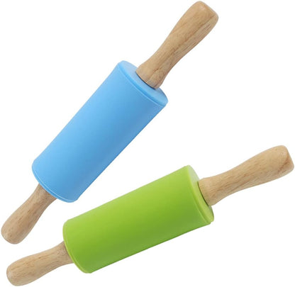 Rolling Pin for Baking, 12 Inch Non-Stick Silicone Surface, Wooden Handle Rolling Pin for Baking Pies, Pastry, Cookies, Kitchen Essential