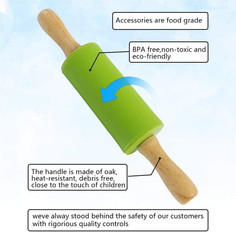 Rolling Pin for Baking, 12 Inch Non-Stick Silicone Surface, Wooden Handle Rolling Pin for Baking Pies, Pastry, Cookies, Kitchen Essential