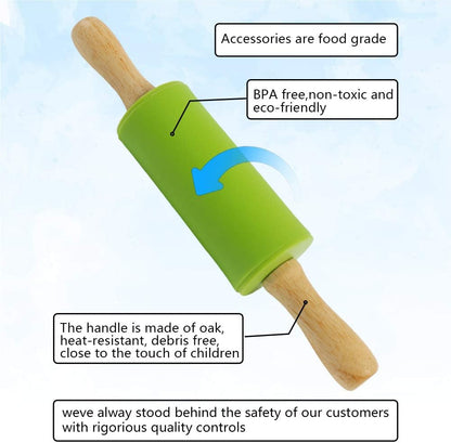 Rolling Pin for Baking, 12 Inch Non-Stick Silicone Surface, Wooden Handle Rolling Pin for Baking Pies, Pastry, Cookies, Kitchen Essential
