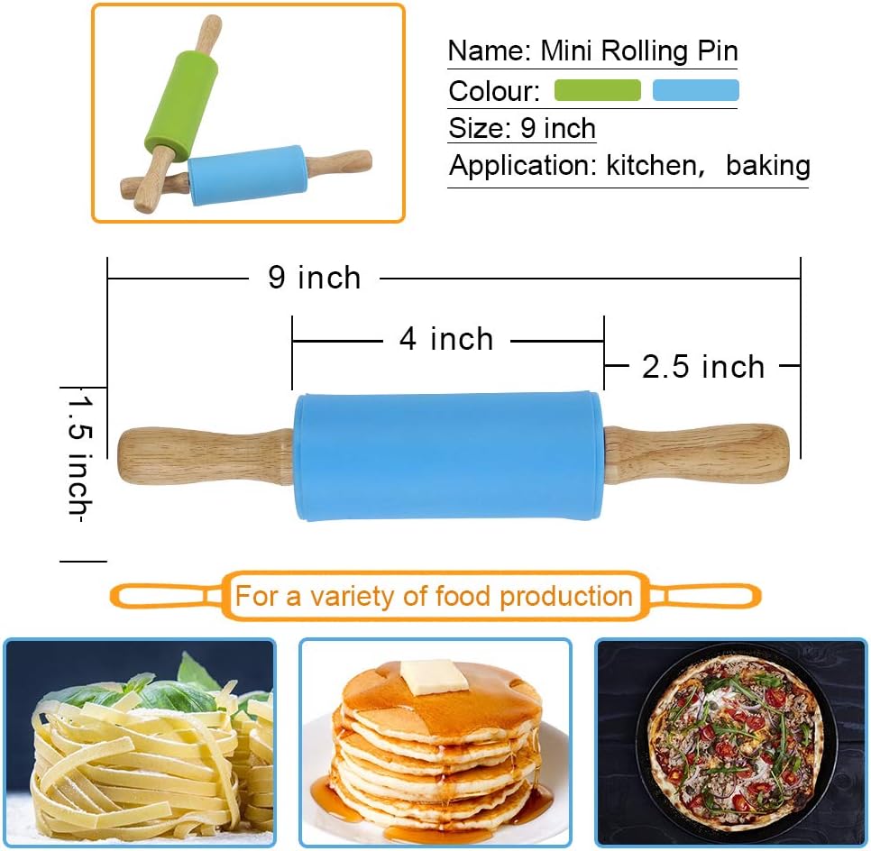 Rolling Pin for Baking, 12 Inch Non-Stick Silicone Surface, Wooden Handle Rolling Pin for Baking Pies, Pastry, Cookies, Kitchen Essential