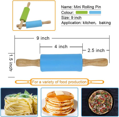 Rolling Pin for Baking, 12 Inch Non-Stick Silicone Surface, Wooden Handle Rolling Pin for Baking Pies, Pastry, Cookies, Kitchen Essential