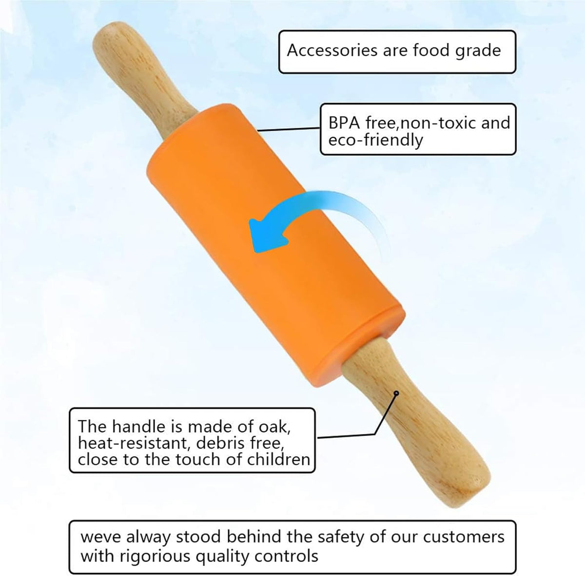 Rolling Pin for Baking, 12 Inch Non-Stick Silicone Surface, Wooden Handle Rolling Pin for Baking Pies, Pastry, Cookies, Kitchen Essential