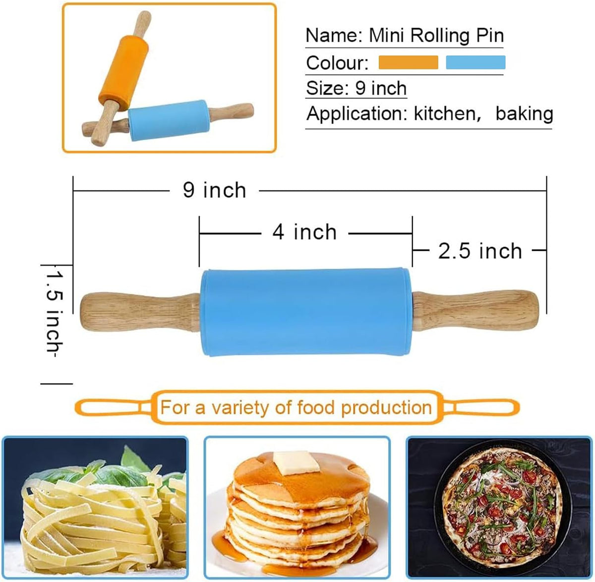 Rolling Pin for Baking, 12 Inch Non-Stick Silicone Surface, Wooden Handle Rolling Pin for Baking Pies, Pastry, Cookies, Kitchen Essential