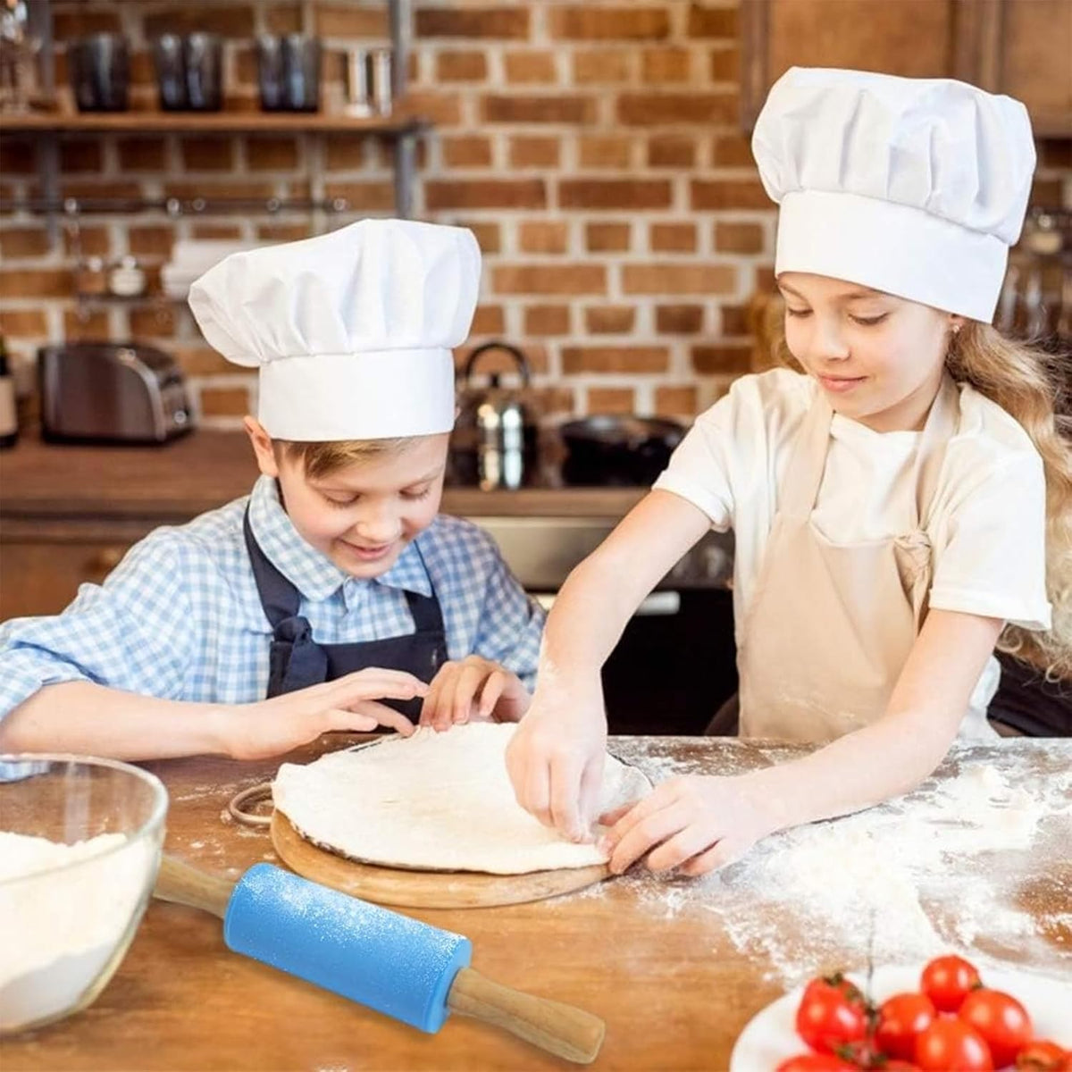 Rolling Pin for Baking, 12 Inch Non-Stick Silicone Surface, Wooden Handle Rolling Pin for Baking Pies, Pastry, Cookies, Kitchen Essential