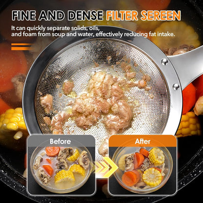 Fine Mesh Strainer with Handle, Stainless Steel Fat Skimmer Spoon, Oil Colander Food Strainer for Skimming Grease and Foam DIA 4.4" (Large)