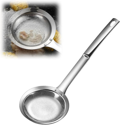 Fine Mesh Strainer with Handle, Stainless Steel Fat Skimmer Spoon, Oil Colander Food Strainer for Skimming Grease and Foam DIA 4.4" (Large)